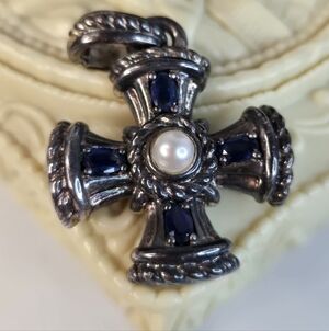 Judith Ripka Sterling Silver 925 Maltese Cross Pendant Enhancer Blue Sapphire 16